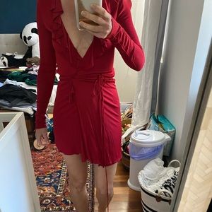 Sexy mini dress with ruffle front